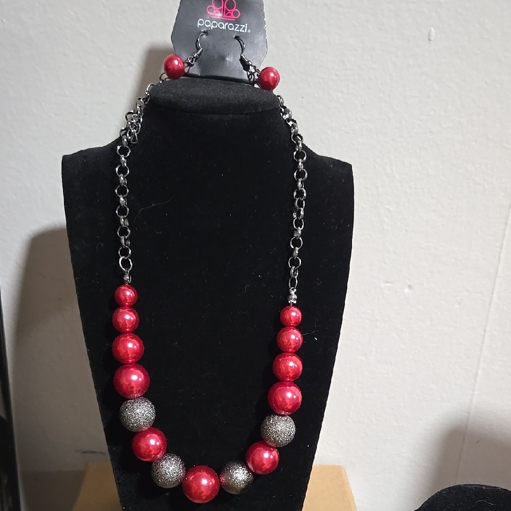 Paparazzi Red and Silver Beaded Necklace